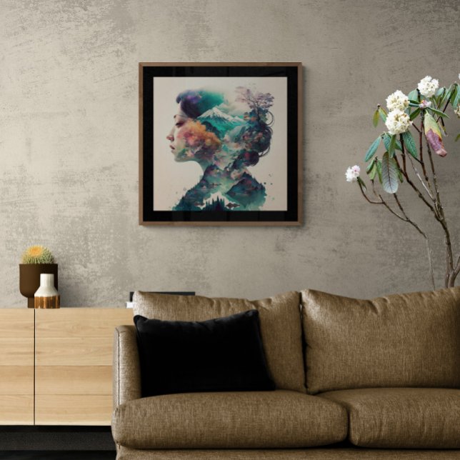 Double Exposure of Woman & Landscape Ai Art Poster (Creator Uploaded)