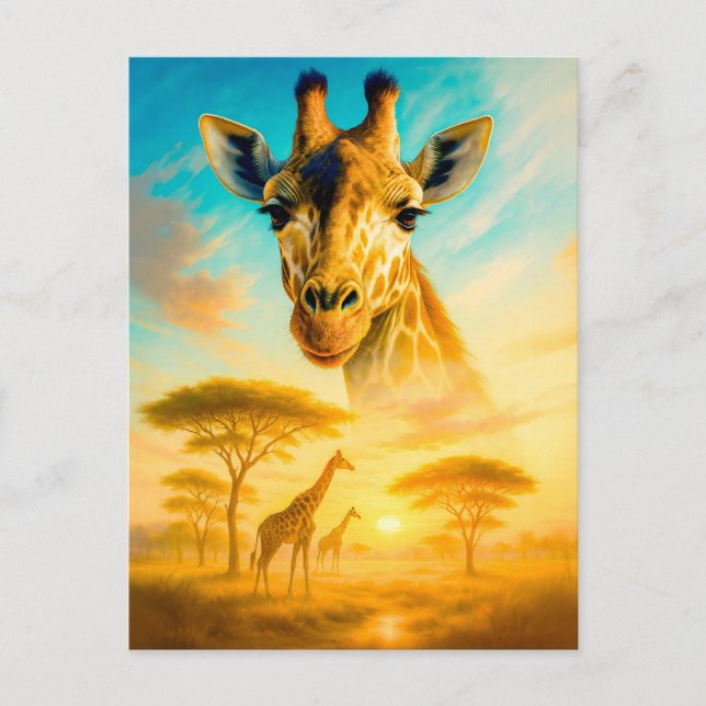 Double Exposure Portrait of African Giraffe Holiday Postcard (Front)
