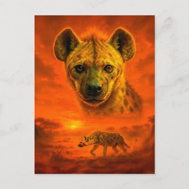 Double Exposure Portrait of African Hyena Holiday Postcard (Front)