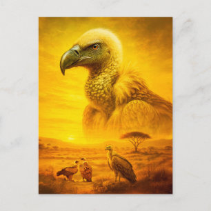 Double Exposure Portrait of African Vulture Holiday Postcard