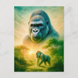 Double Exposure Portrait of Mountain Gorilla Holiday Postcard