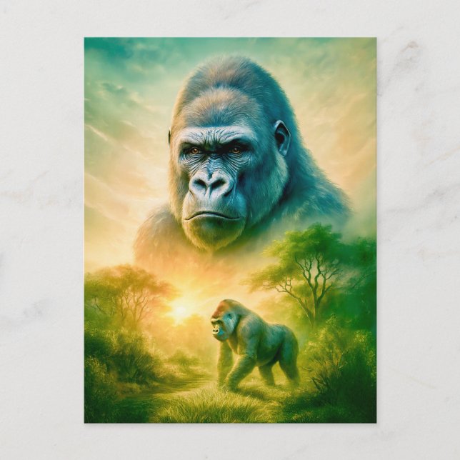 Double Exposure Portrait of Mountain Gorilla Holiday Postcard (Front)