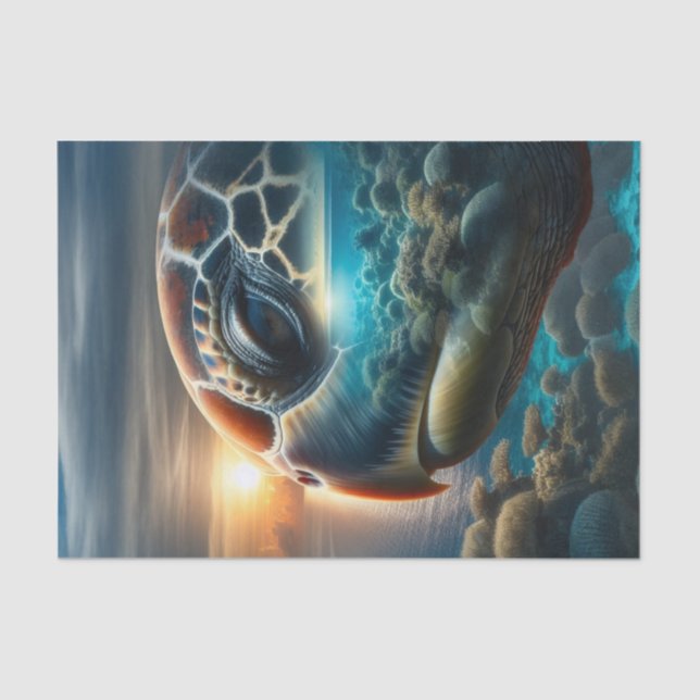 Double Exposure Sea Turtle Decoupage | Ocean Tissue Paper (Front)