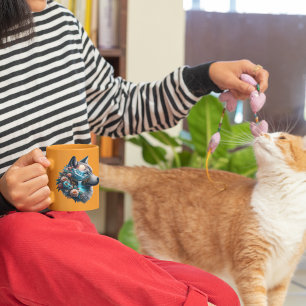 Double Exposure Wolf and Nature Landscape Coffee Mug