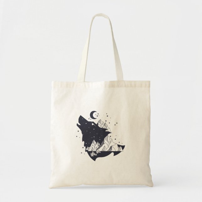 Double Exposure Wolf Tote Bag, Wolf mountain Bag (Front)