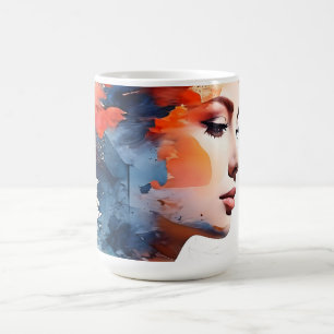 Double exposure woman art coffee mug