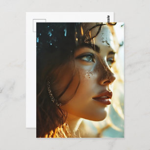 Double exposure woman art postcard