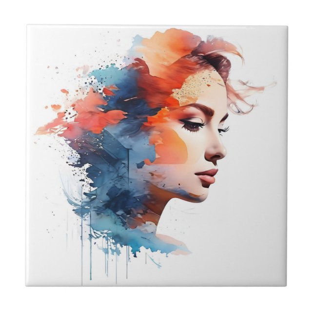 Double exposure woman art tile (Front)