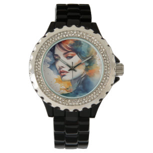 Double exposure woman art watch
