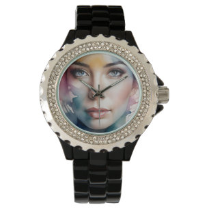 Double exposure woman art watch