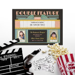 Double Feature Movie Twins Birthday Party<br><div class="desc">Double feature movie theatre illustration arranged for a twins birthday party. Also works for a true double feature movie birthday party,  or a daytime party and sleepover! Customise with two photos or delete to leave blank. Add more photo sand customise the back side as desired.  Real foil details</div>