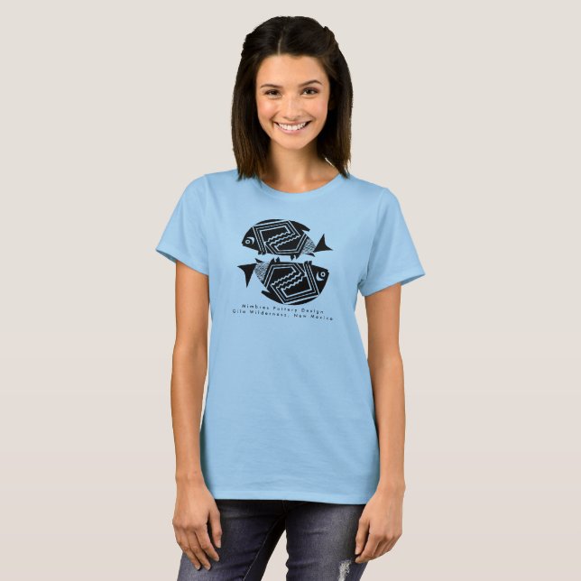 Double Fish, Mimbres Pottery Design T-Shirt (Front Full)