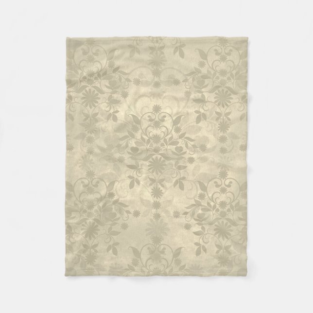 Double Floral Damask Neutral Warm Cream Tan Fleece Blanket (Front)