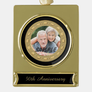 Double Frame Golden Wedding Anniversary Photo Gold Plated Banner Ornament