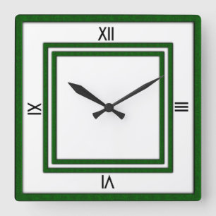 Double Frame of Green 4 Black Numerals Square Wall Clock