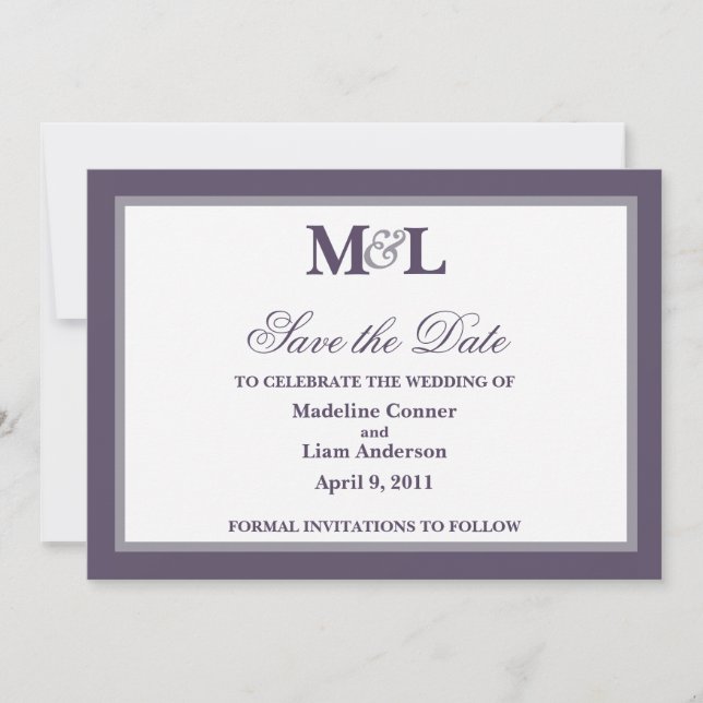Double Frame Save The Date Announcement-plum Invitation (Front)