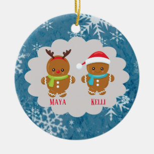 Double Gingerbread Cookie Christmas w Names Year Ceramic Tree Decoration