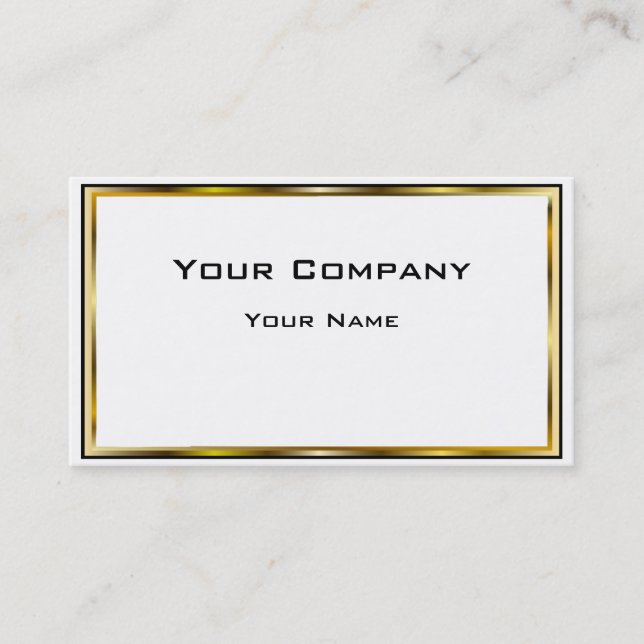 Double Gold Border Black Minimal Business Card (Front)