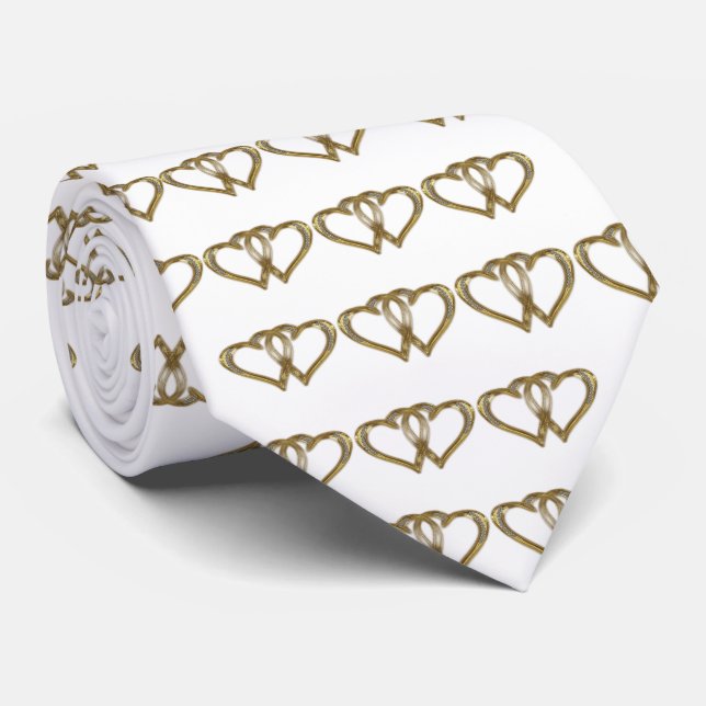 Double Gold Heart Valentine Tie (Rolled)