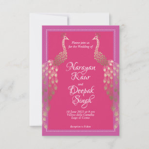 Double Gold Peacocks Indian Invitation