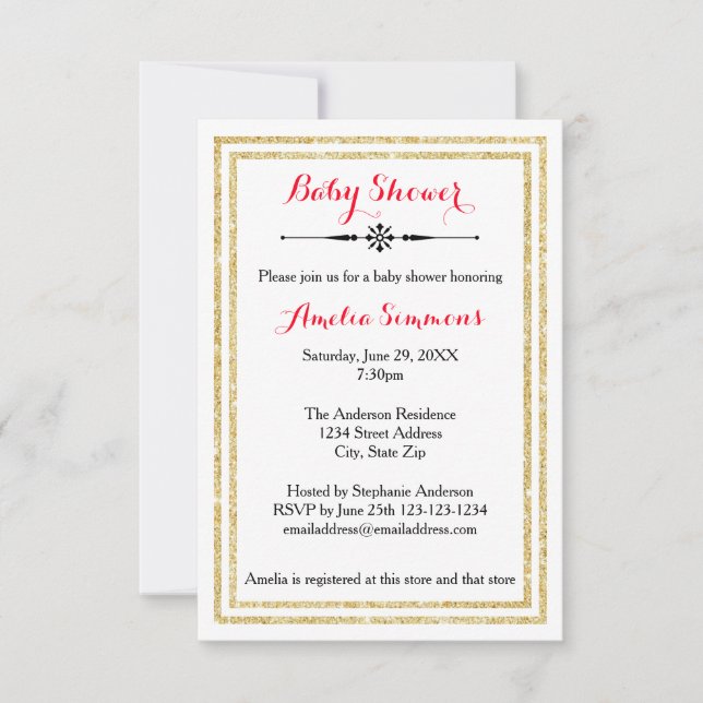 Double Gold Trim  - 3x5 Baby Shower Invitation (Front)