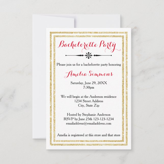 Double Gold Trim - 3x5 Bachelorette Invitation (Front)
