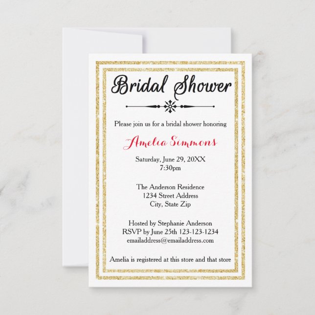 Double Gold Trim - 3x5 Bridal Shower Invitation (Front)