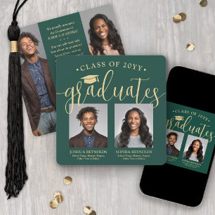 Double Graduation 2 Grads & 4 Photos Green & Gold Announcement