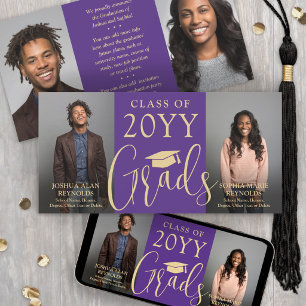 Double Graduation 2 Grads Purple Gold Joint Photo Announcement