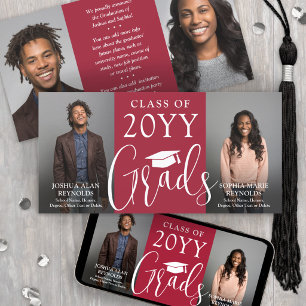 Double Graduation 2 Grads Red & White Joint Photo Announcement