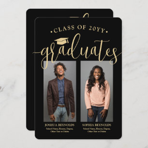 Double Graduation 2 Photos Black and Gold Joint Invitation
