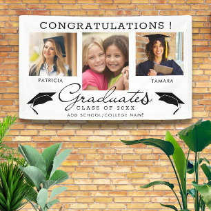 Double Graduation 3 Photo Collage Black And White  Banner