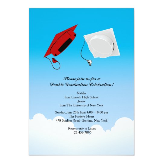 Double Graduation Hat Toss 3 Vertical Invitation | Zazzle ...