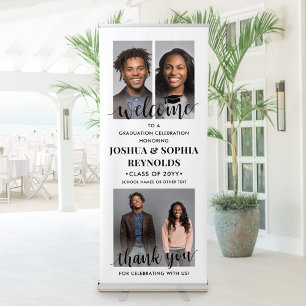 Double Graduation Modern Photo Joint Party Welcome Retractable Banner