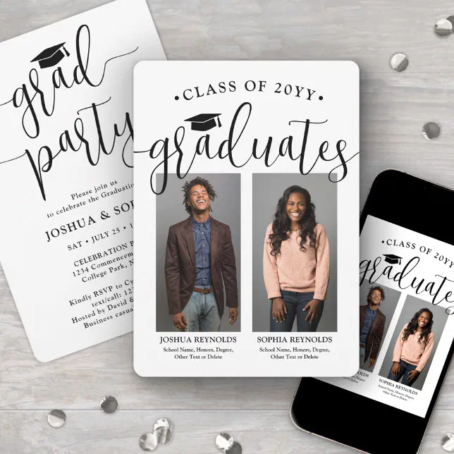 Double Graduation Party 2 Graduates' Photos Joint Invitation | Zazzle