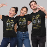 Double Graduation Proud Family T-Shirt<br><div class="desc">Celebrate their achievements in style with our elegant joint graduation t-shirts for family & friends! Each tee boasts a square photo of the two proud graduates, faux gold foil mortarboards, personalised with their names, school/college, and class year. All while carrying a customisable congratulations message, it's the perfect way to show...</div>