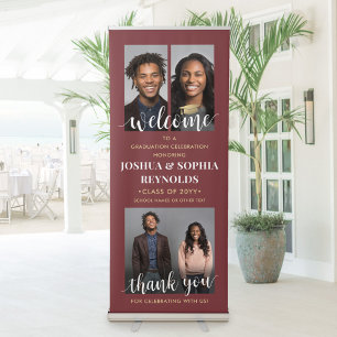 Double Graduation Welcome Photo Burgundy and Gold Retractable Banner