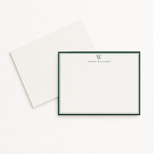 Double Green Border Monogram Stationery Note Card