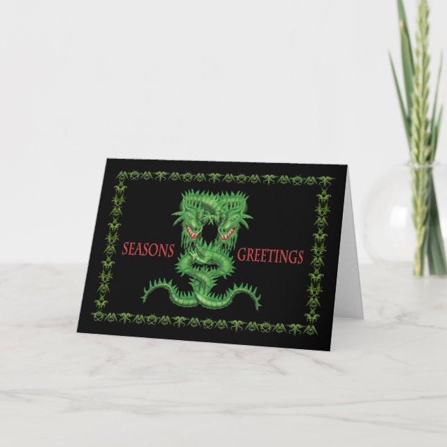 Double Green Dragon Christmas card (Front)