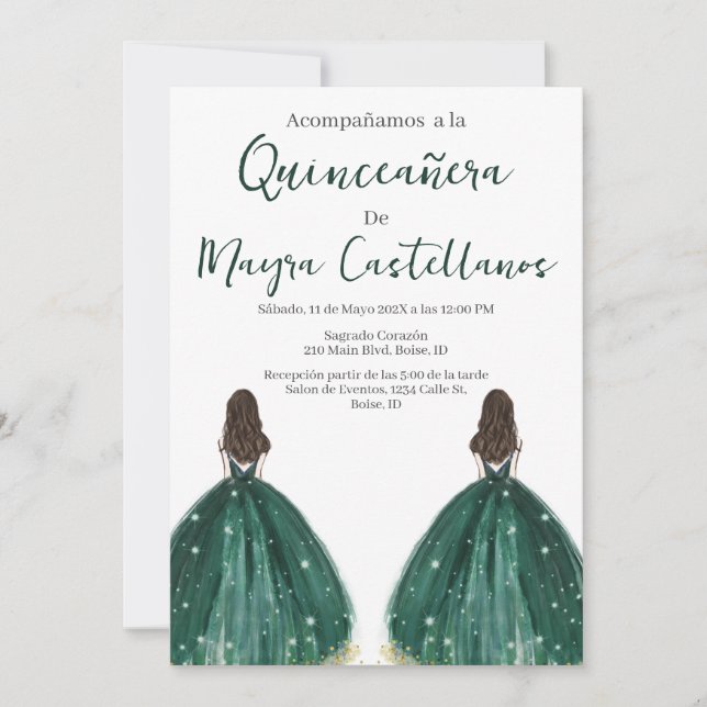 Double Green silhouette Quinceañera invitation (Front)