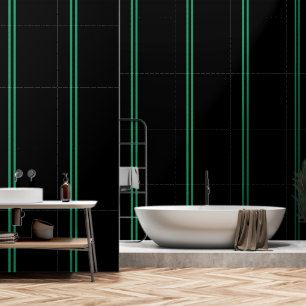 Double Green Vertical Stripe Black Wallpaper