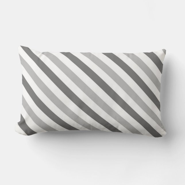 Double Grey and White Stripes Lumbar Cushion (Front)