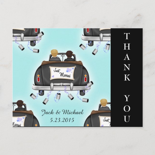 Double Grooms Gay Wedding Thank You Post Card (Front)
