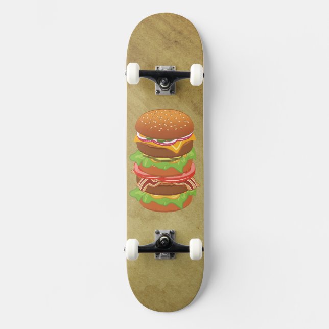 Double hamburger with cheese and bacon skateboard (Front)