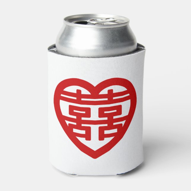 Double Happiness 囍 Shuangxi Chinese Hanzi Heart Can Cooler (Can Front)