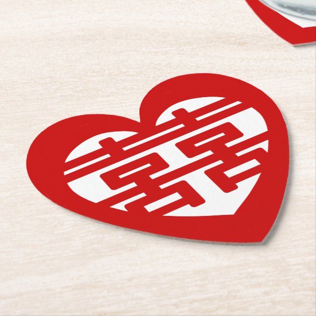Double Happiness 囍 Shuangxi Chinese Hanzi Heart Paper Coaster (Angled)