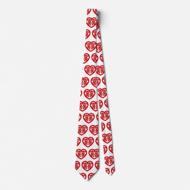 Double Happiness 囍 Shuangxi Chinese Hanzi Heart Tie (Front)