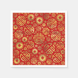 Double Happiness and Chinese coins pattern Napkin