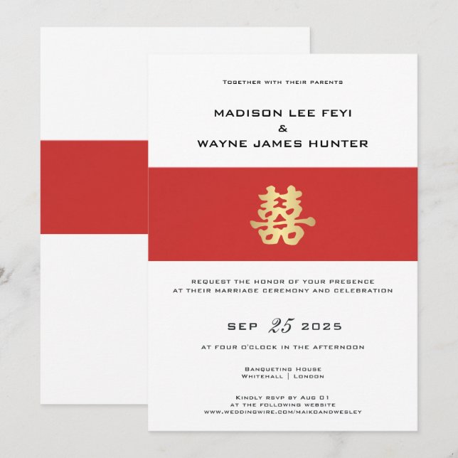 Double Happiness Belly Band | Chinese Wedding Invitation (Front/Back)