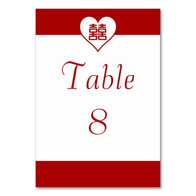 Double Happiness - Bold Red Heart Table Number (Front)